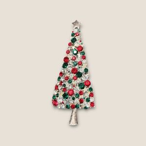 Vintage Christmas Tree Rhinestone Brooch